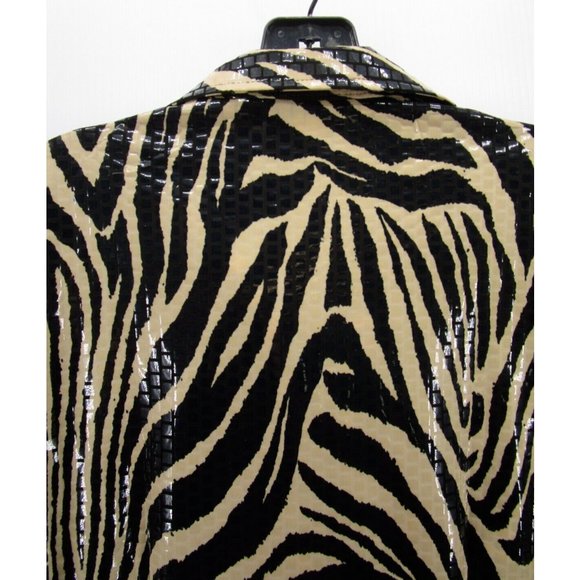 VINTAGE Misook Jacket XS Brown Full Zip Shiny Evenings Zebra Print - Picture 7 of 9